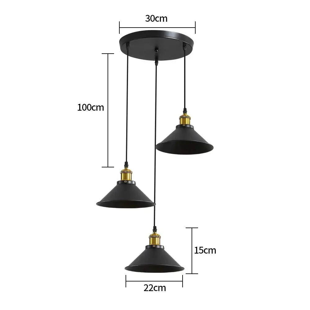 Suspension Luminaire Style Industrielle Noire 3 Lampes -