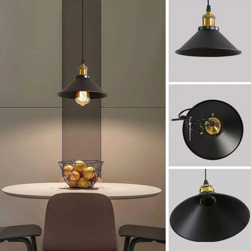 Suspension Luminaire Style Industrielle Noire 3 Lampes -