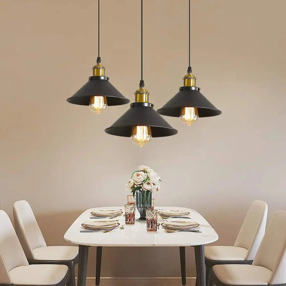 Suspension Luminaire Style Industrielle Noire 3 Lampes -