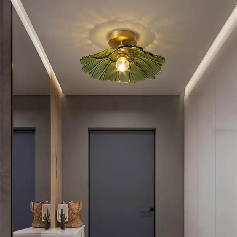 Suspension Luminaire Vintage en Verre Coloré Forme Fleur - A