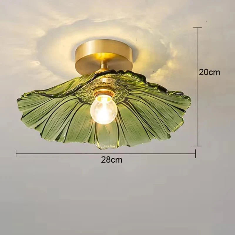 Suspension Luminaire Vintage en Verre Coloré Forme Fleur - A