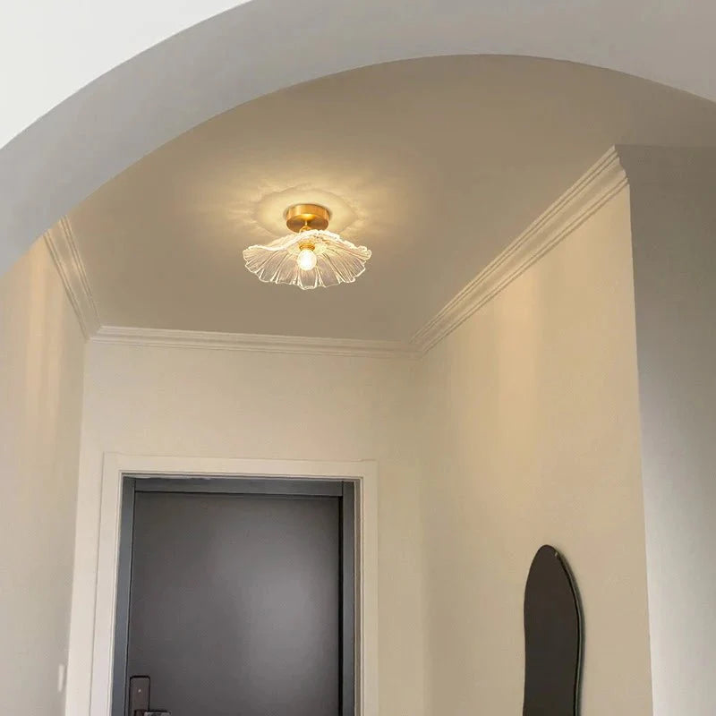 Suspension Luminaire Vintage en Verre Coloré Forme Fleur - C