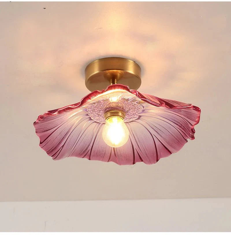 Suspension Luminaire Vintage en Verre Coloré Forme Fleur - E