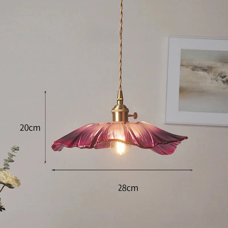 Suspension Luminaire Vintage en Verre Coloré Forme Fleur - F