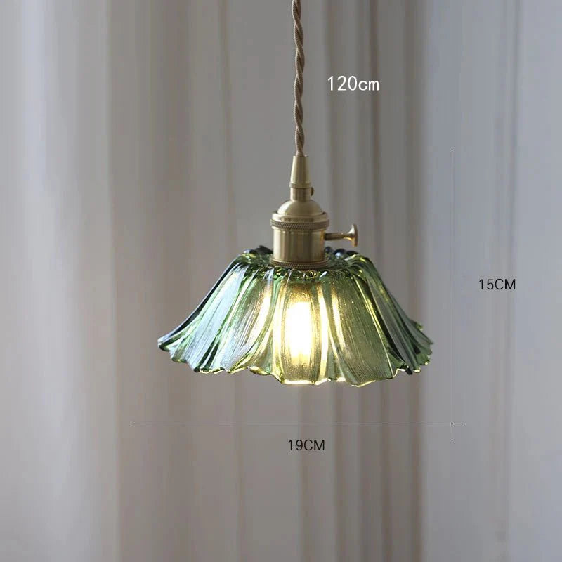 Suspension Luminaire Vintage en Verre Coloré Forme Fleur - G