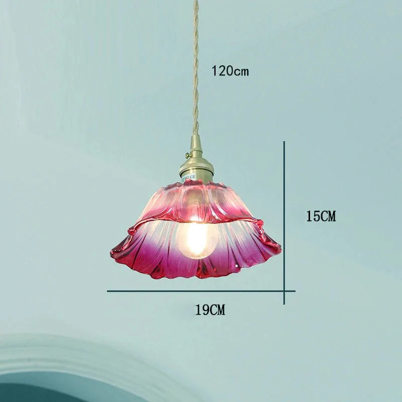 Suspension Luminaire Vintage en Verre Coloré Forme Fleur - H