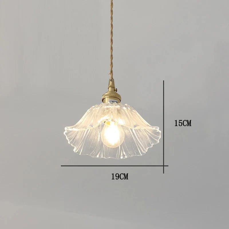Suspension Luminaire Vintage en Verre Coloré Forme Fleur - J
