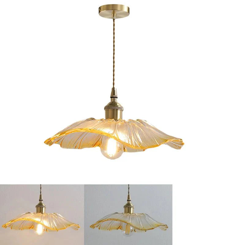 Suspension Luminaire Vintage en Verre Coloré Forme Fleur - K