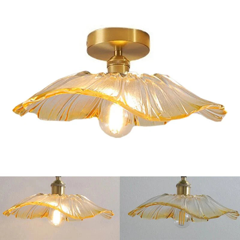 Suspension Luminaire Vintage en Verre Coloré Forme Fleur - L