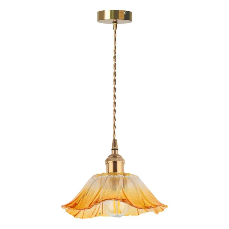 Suspension Luminaire Vintage en Verre Coloré Forme Fleur - M