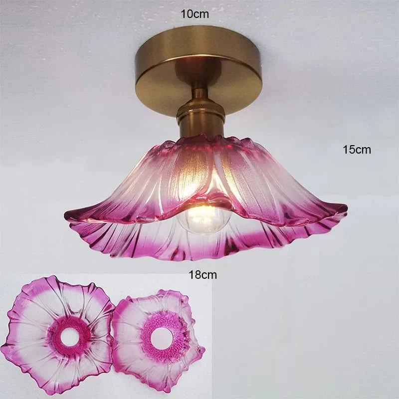 Suspension Luminaire Vintage en Verre Coloré Forme Fleur - N