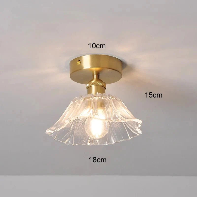 Suspension Luminaire Vintage en Verre Coloré Forme Fleur - P