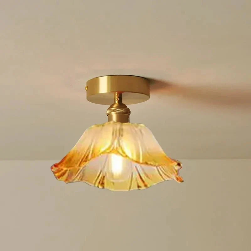 Suspension Luminaire Vintage en Verre Coloré Forme Fleur - Q
