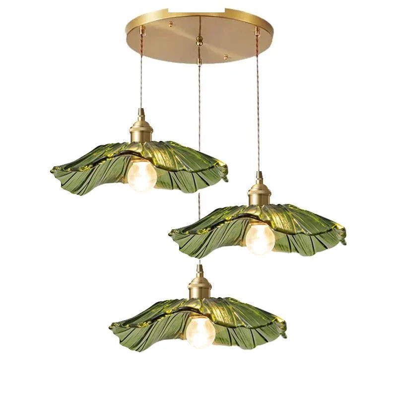 Suspension Luminaire Vintage en Verre Coloré Forme Fleur - U