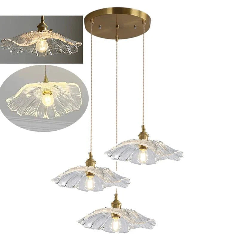 Suspension Luminaire Vintage en Verre Coloré Forme Fleur - V