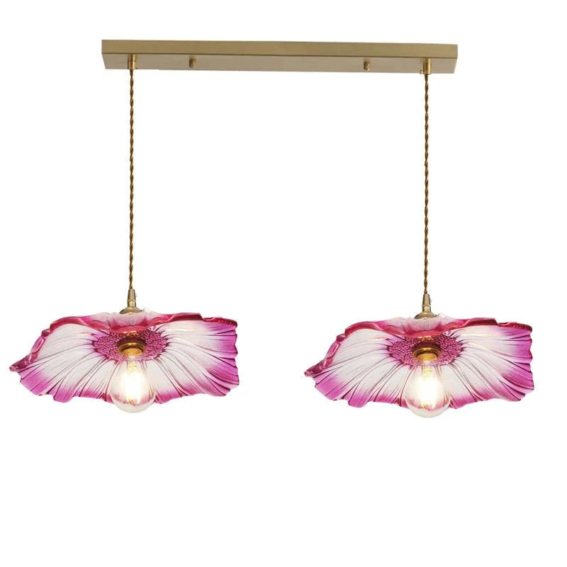 Suspension Luminaire Vintage en Verre Coloré Forme Fleur - W
