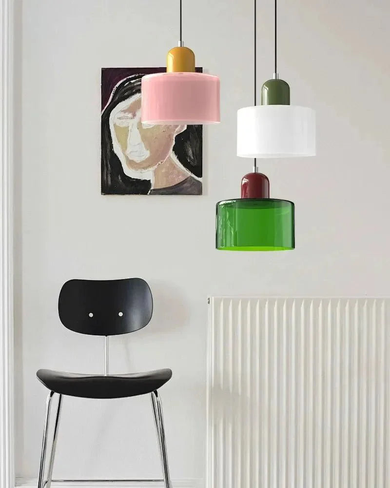 Suspension Luminaire Vintage en Verre Coloré Translucide - A