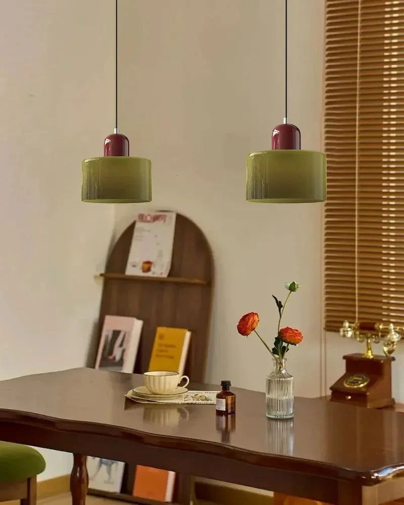 Suspension Luminaire Vintage en Verre Coloré Translucide - A