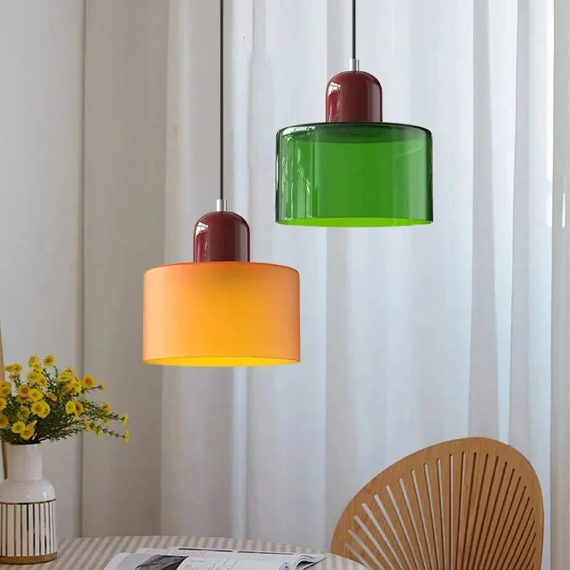 Suspension Luminaire Vintage en Verre Coloré Translucide - A