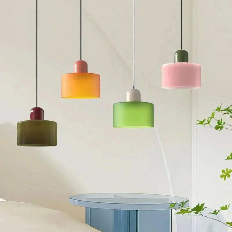 Suspension Luminaire Vintage en Verre Coloré Translucide - A