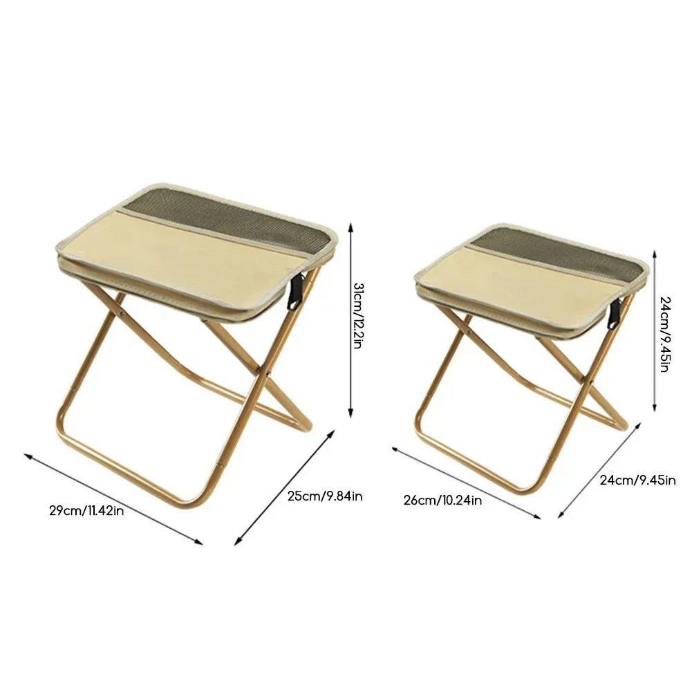Tabouret Pliant Portable avec Sac de Rangement Intégré - Beige