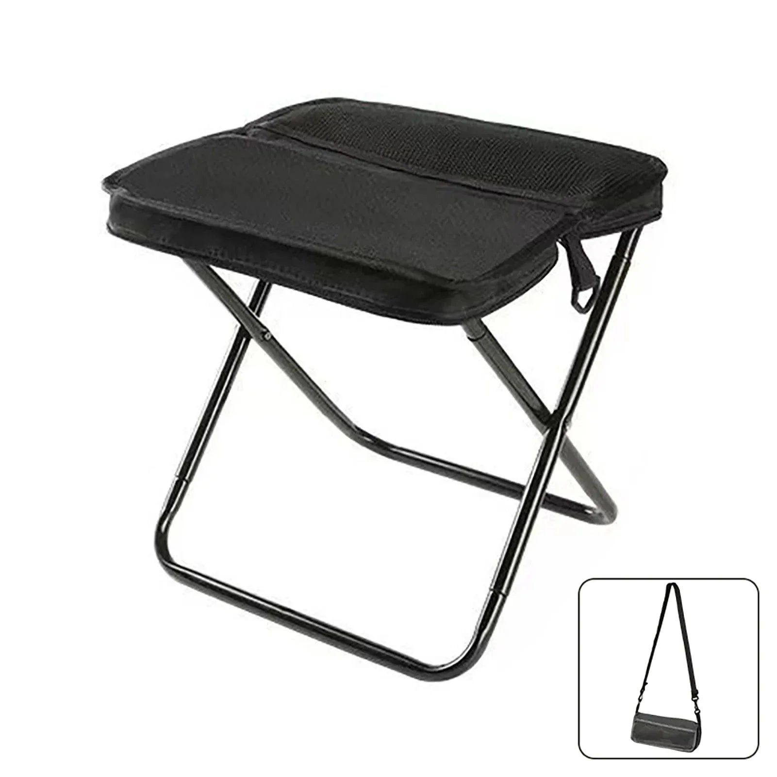 Tabouret Pliant Portable avec Sac de Rangement Intégré - Beige