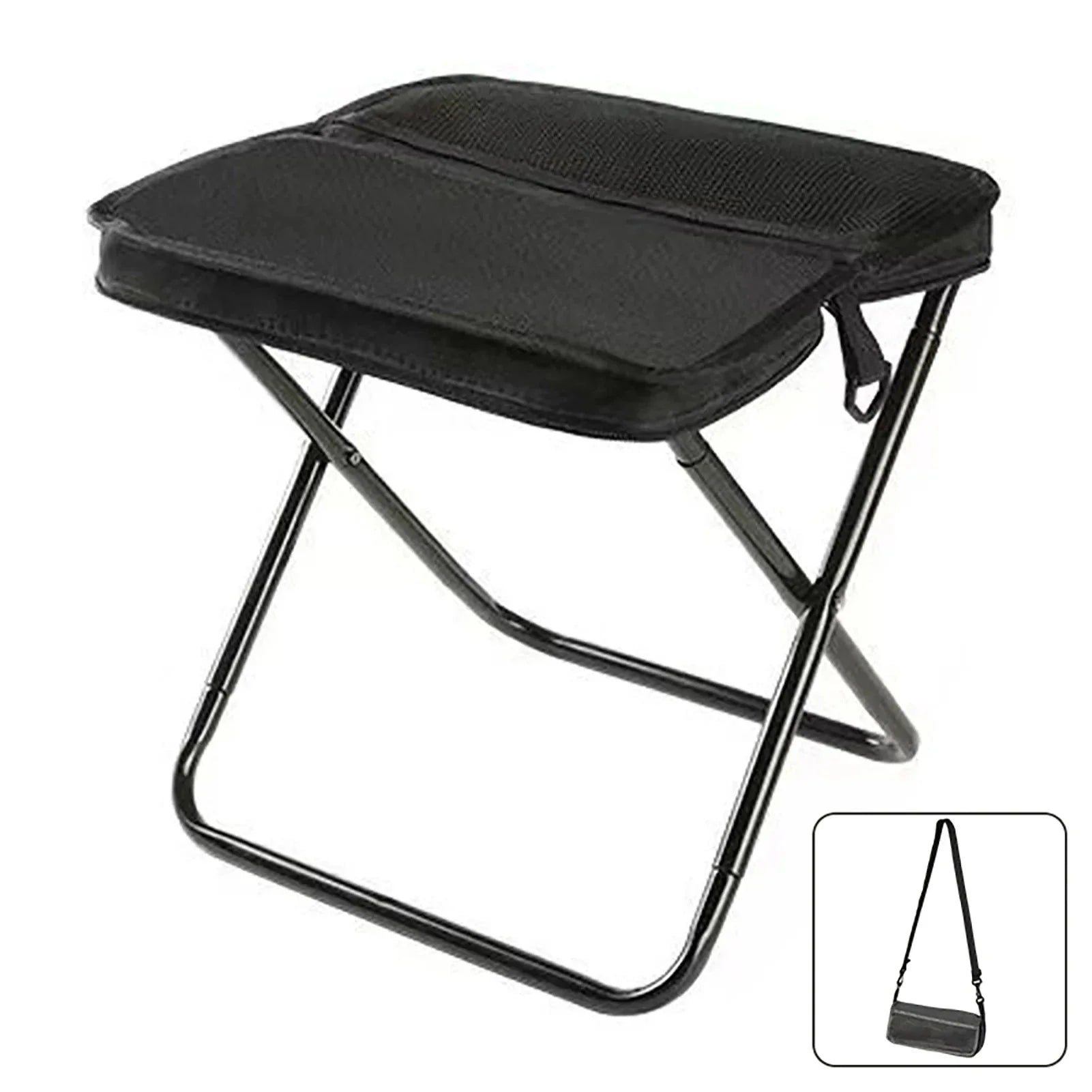 Tabouret Pliant Portable avec Sac de Rangement Intégré - Noir