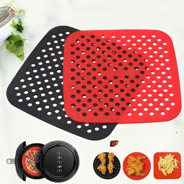 Tapis de Fond de Panier Air Fryer en Silicone - Carré noir 19cm