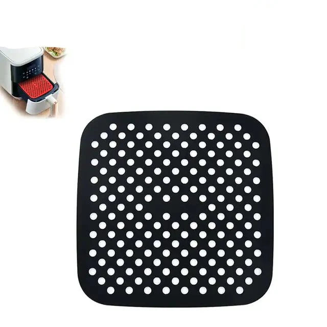Tapis de Fond de Panier Air Fryer en Silicone - Carré noir 19cm