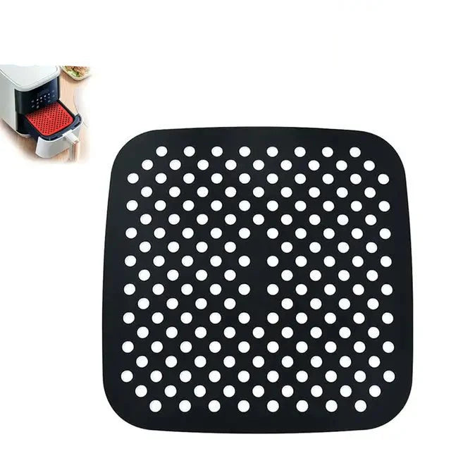 Tapis de Fond de Panier Air Fryer en Silicone - Carré noir 21cm