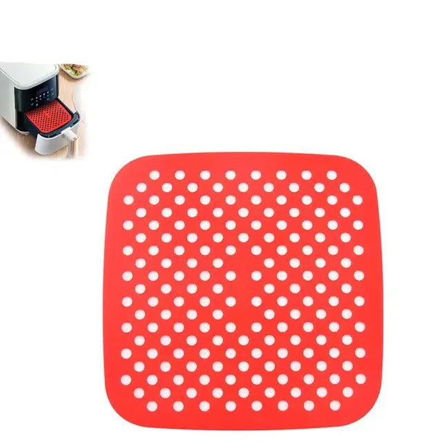 Tapis de Fond de Panier Air Fryer en Silicone - Carré rouge 19cm