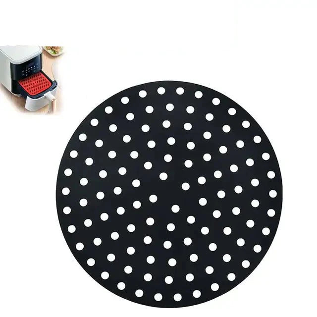 Tapis de Fond de Panier Air Fryer en Silicone - Rond noir 20cm