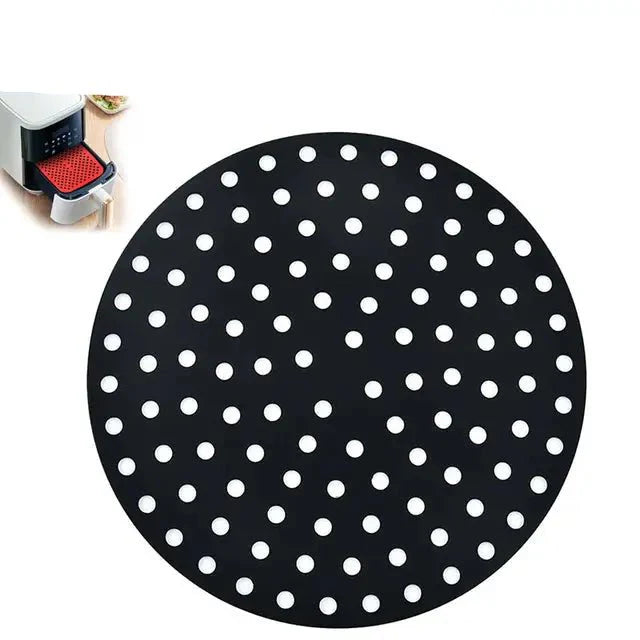 Tapis de Fond de Panier Air Fryer en Silicone - Rond noir 23cm