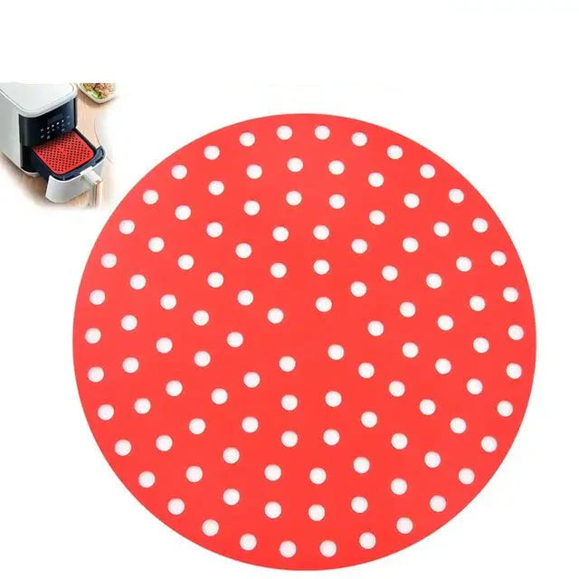 Tapis de Fond de Panier Air Fryer en Silicone - Rond rouge 23cm