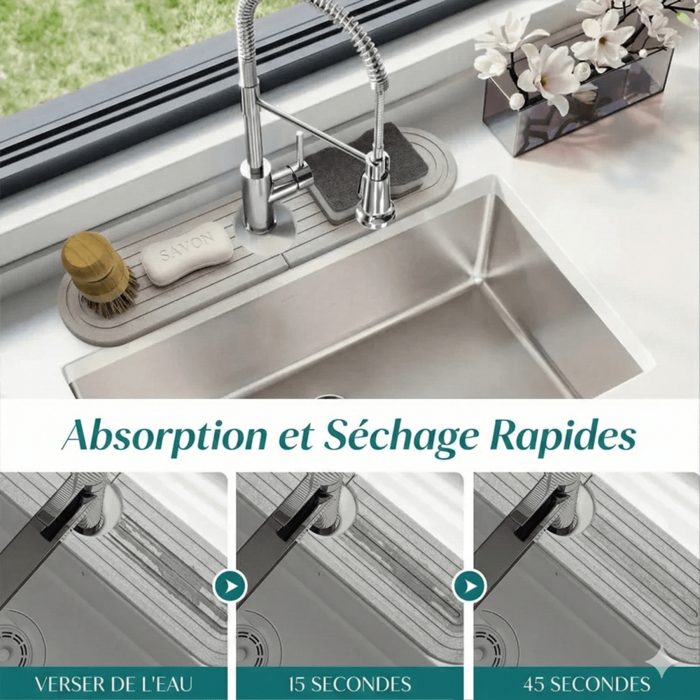 Tapis de Robinet en Diatomite à Séchage Rapide - Gris