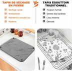 Tapis de Séchage Vaisselle en Pierre Terre de Diatomée - D