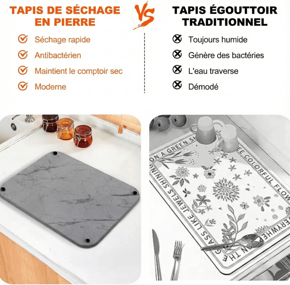 Tapis de Séchage Vaisselle en Pierre Terre de Diatomée - D
