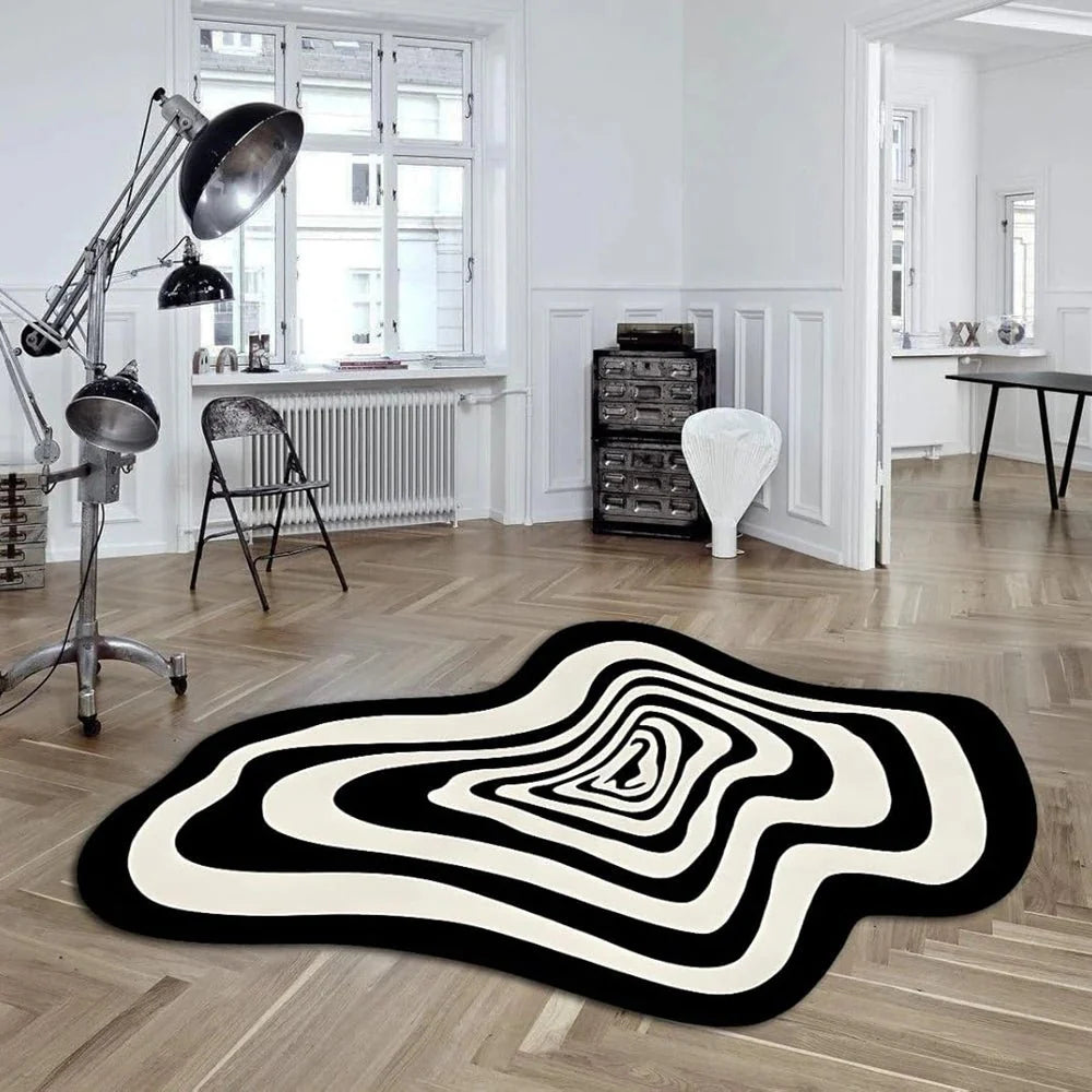 Tapis Design Illusion d'Optique Noir et Blanc - 50x80cm