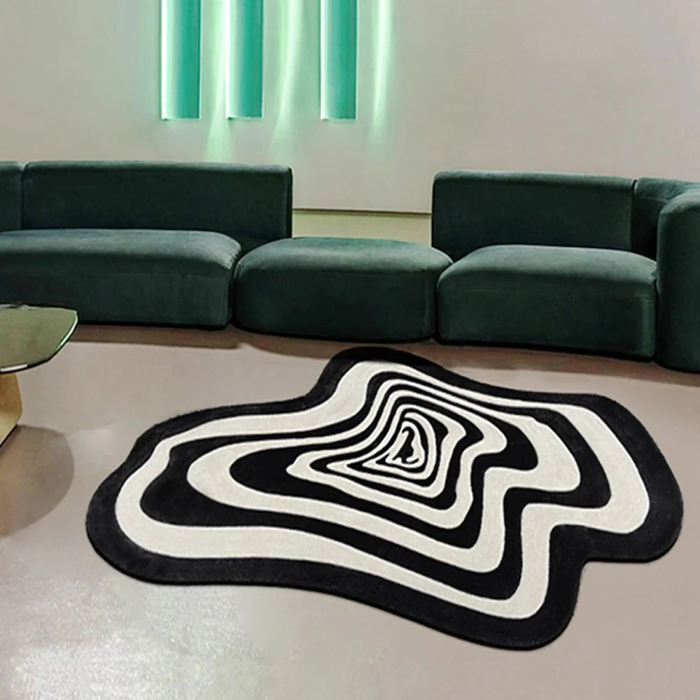 Tapis Design Illusion d'Optique Noir et Blanc - 50x80cm