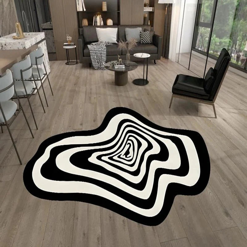 Tapis Design Illusion d'Optique Noir et Blanc - 50x80cm