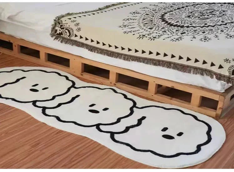 Tapis Dessin Blanc et Noir Forme Irrégulière - A