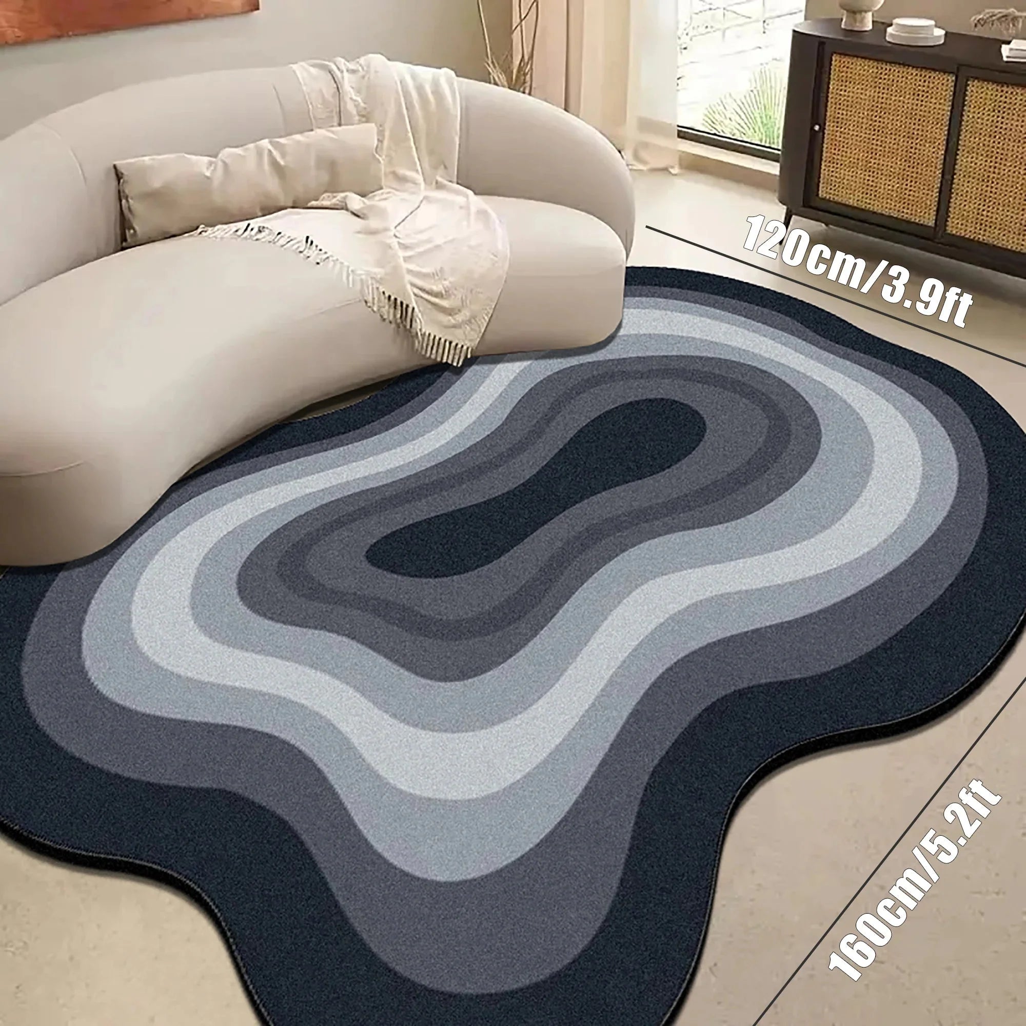 Tapis Forme Irrégulière Motif Vague Gris et Noir - 80x120cm