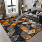 Tapis Géométrique Motif Triangles Orange Gris Noir - H