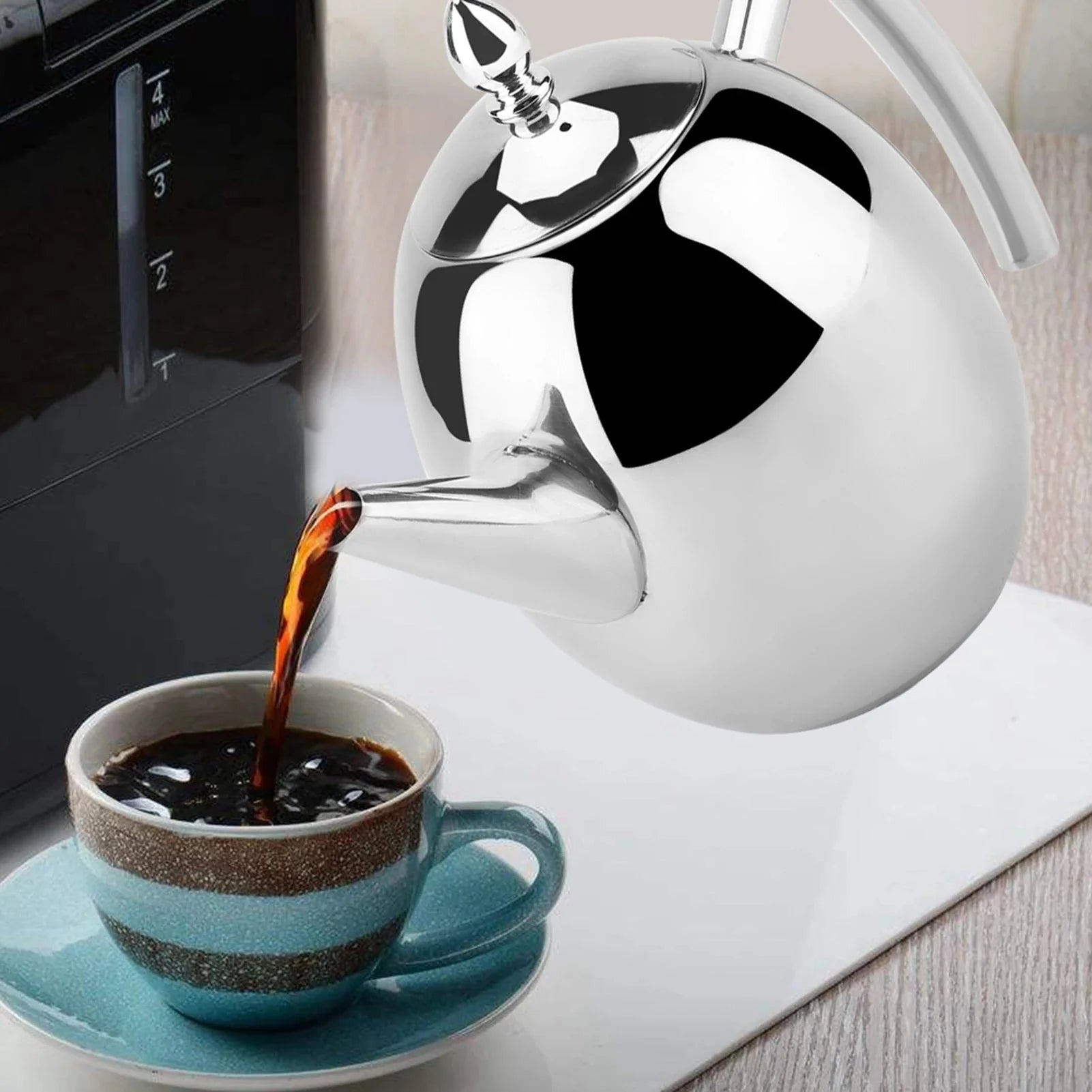 Théière 1,5L Design en Acier Inoxydable avec Infuseur Amovible - 