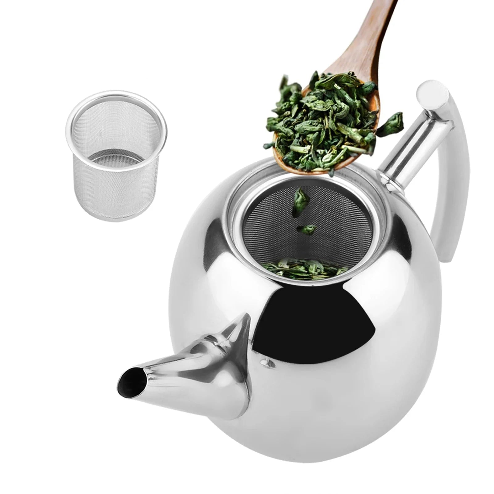 Théière 1,5L Design en Acier Inoxydable avec Infuseur Amovible - 