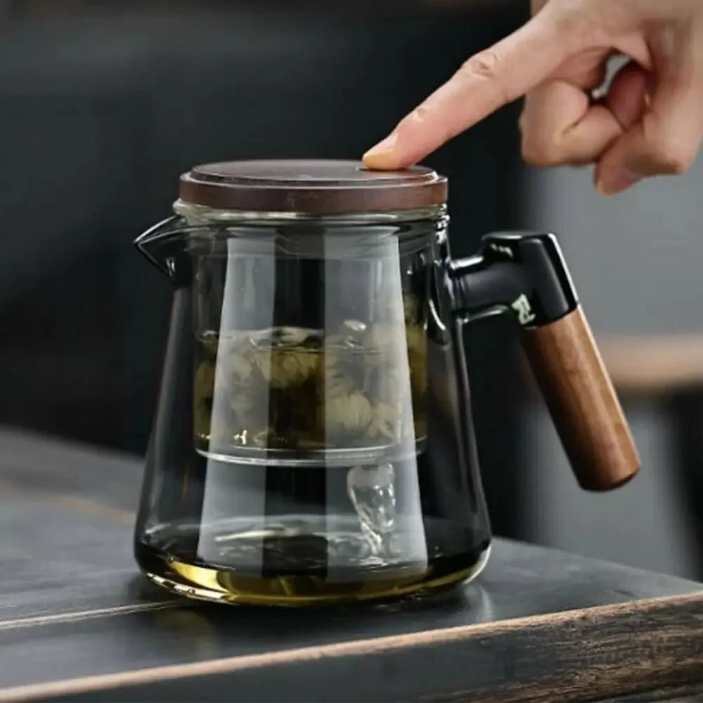 Théière en Verre Bois avec Infuseur - A