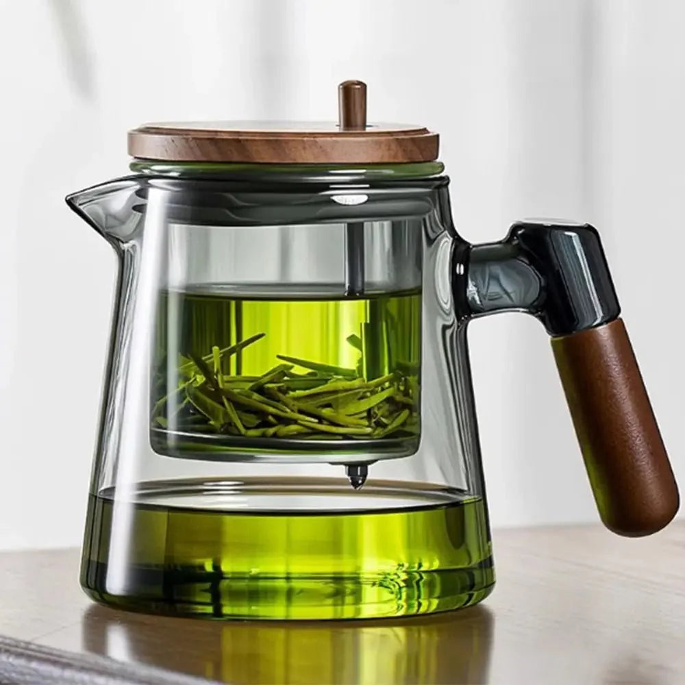 Théière en Verre Bois avec Infuseur - A