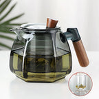 Théière en Verre Borosilicate 600ML avec Manche en Bois Scandinave - Foncé
