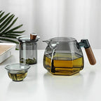 Théière en Verre Borosilicate 600ML avec Manche en Bois Scandinave - Foncé