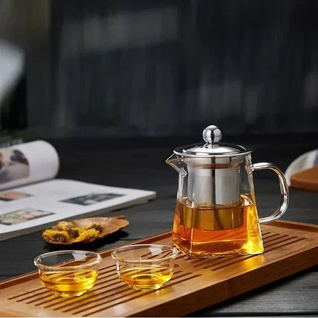 Théière en Verre Borosilicate avec Infuseur Design Cubique - 350ML